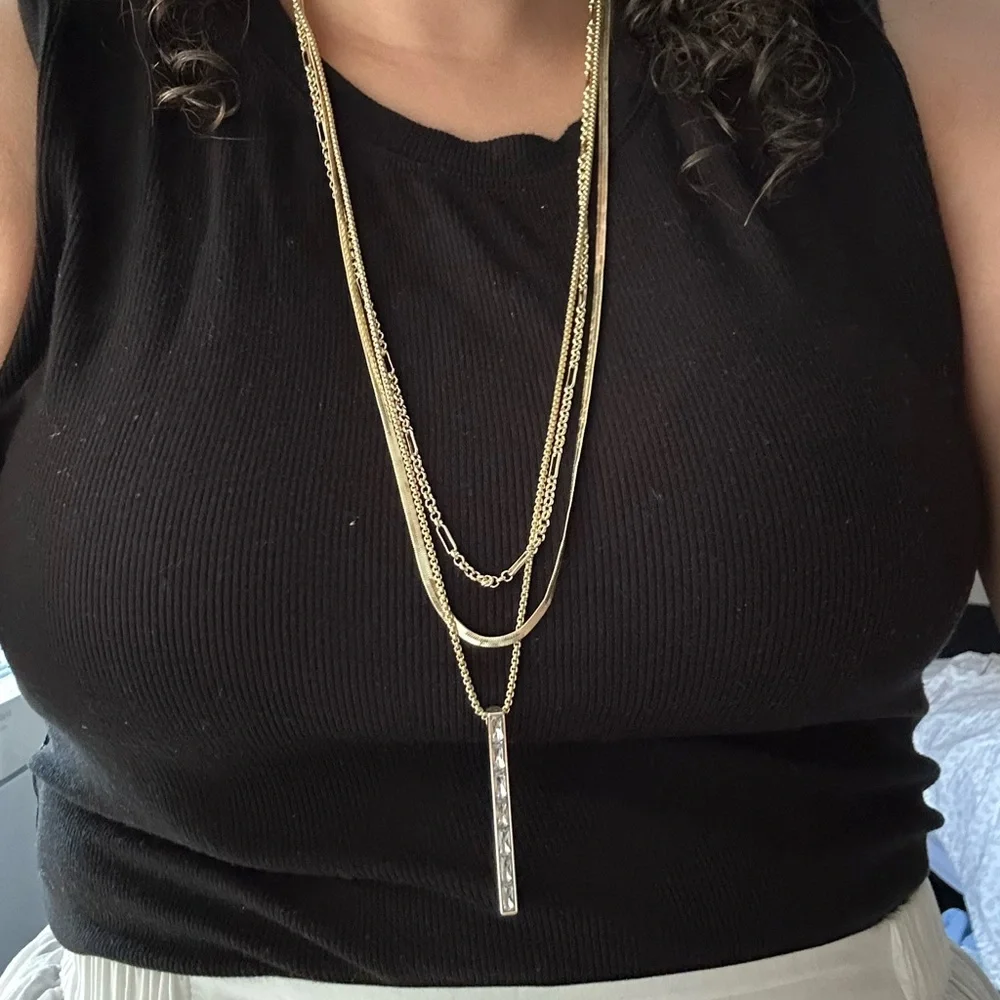 Kendra Scott Jack Gold Tone Multi Strand Necklace in White Crystal - Picture 7 of 7